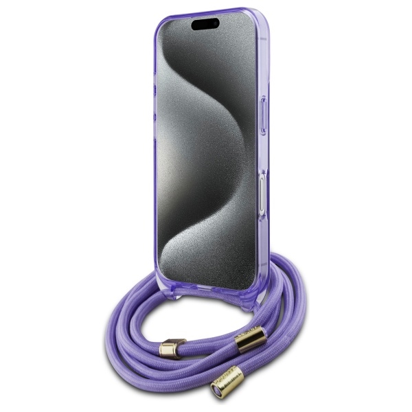 Guess iPhone 16 vāciņš Crossbody Cord Script MagSafe, violets