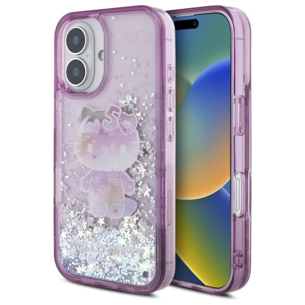 Apple iPhone 16 6.1'' Hello Kitty Hardcase Liquid Glitter 50TH Anniversary Party Cover Case, Purple
