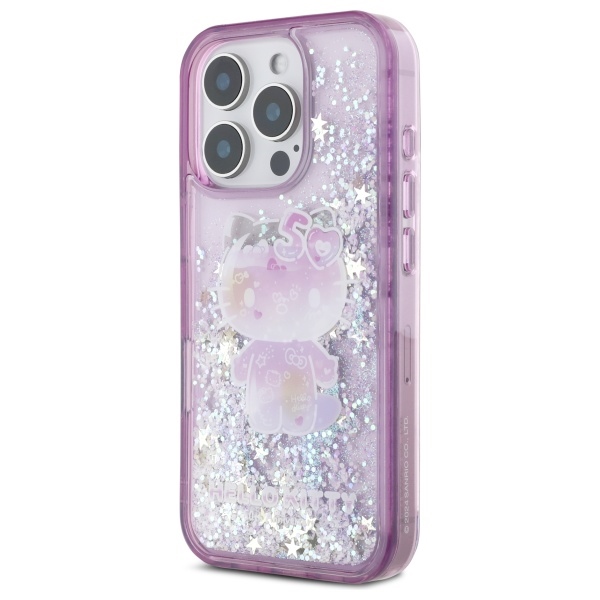 Hello Kitty iPhone 16 Pro Max vāciņš Liquid Glitter 50th Anniversary, violets