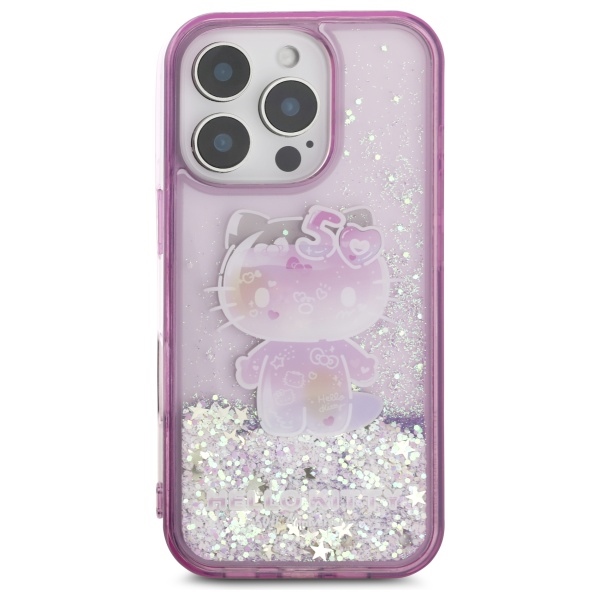 Hello Kitty iPhone 16 Pro Max vāciņš Liquid Glitter 50th Anniversary, violets