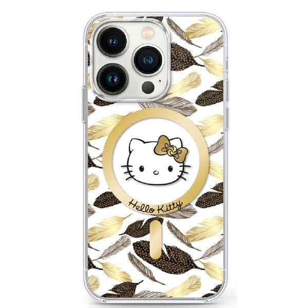 Hello Kitty iPhone 16 Pro Max vāciņš IML Golden Leaves MagSafe, balts
