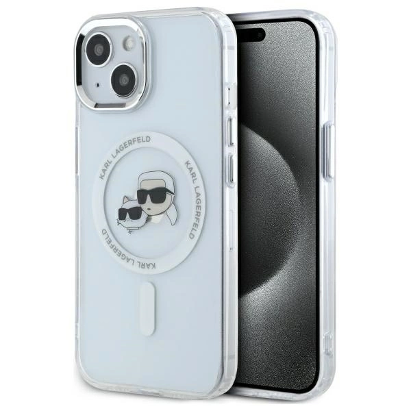 Karl Lagerfeld iPhone 14 vāciņš IML Metal Karl & Choupette MagSafe, balts