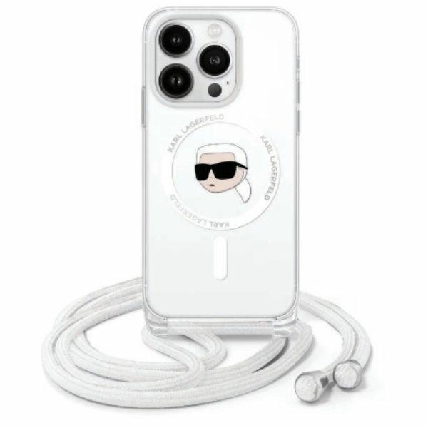 Karl Lagerfeld iPhone 16 Pro vāciņš Crossbody IML Karl Head MagSafe, caurspīdīgs