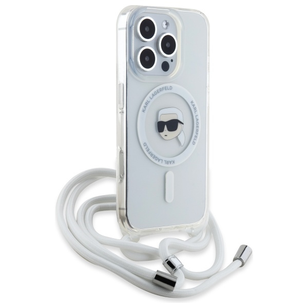 Karl Lagerfeld iPhone 16 Pro Case Crossbody IML Karl Head MagSafe, Clear