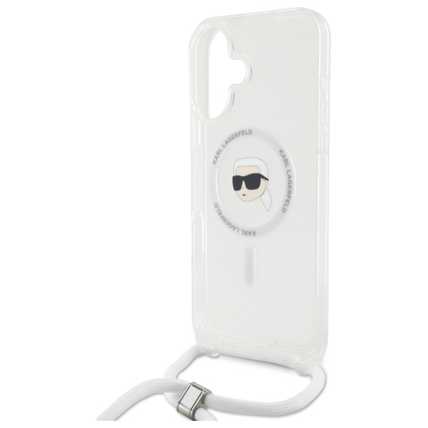 Karl Lagerfeld iPhone 16 Case Crossbody IML Karl Head MagSafe, Transparent