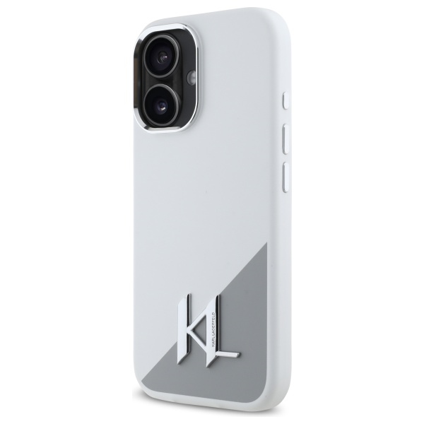Karl Lagerfeld iPhone 16 Case Silicone Initial Metal Logo MagSafe, White