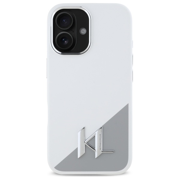 Karl Lagerfeld iPhone 16 Case Silicone Initial Metal Logo MagSafe, White