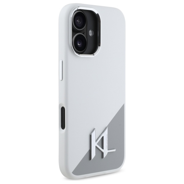 Karl Lagerfeld iPhone 16 Case Silicone Initial Metal Logo MagSafe, White