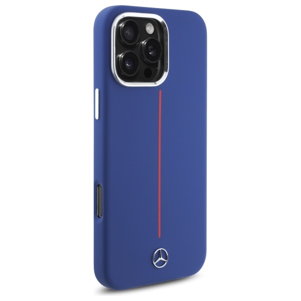 Mercedes iPhone 16 Pro Max Case Silicone Red Stripe MagSafe, Navy Blue