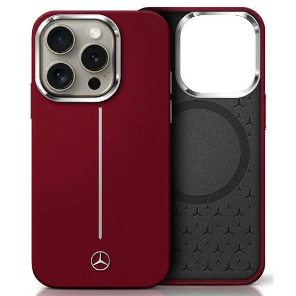Mercedes MEHMP16X23SUMSR iPhone 16 Pro Max 6.9" sarkans/arkans cietais futrālis silikona balta josla MagSafe |...