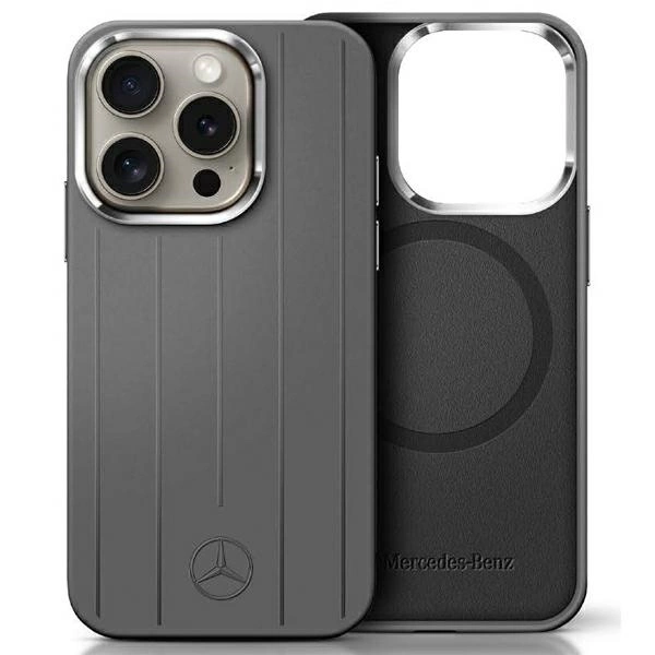 Mercedes iPhone 16 Pro Max Case Silicone Vertical Tonal Stripes MagSafe, Gray