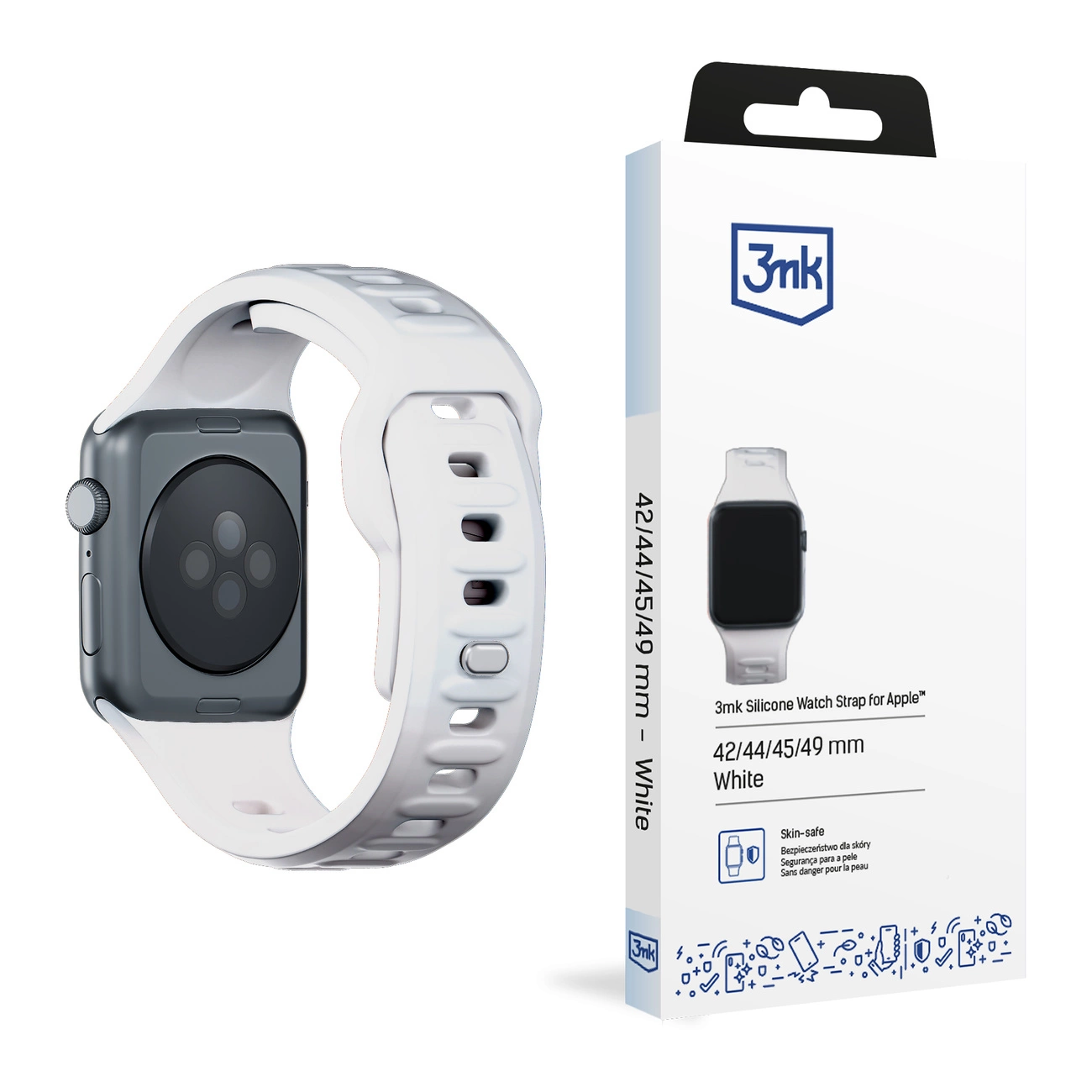 3mk Apple Watch 42 / 44 / 45 / 49 mm silikona siksniņa, balta