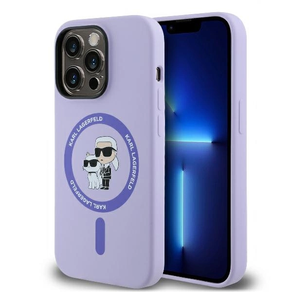 Apple iPhone 14 Pro Max 6.7'' Karl Lagerfeld Silicone Karl&Choupette Heads Ring MagSafe Cover Case, Purple