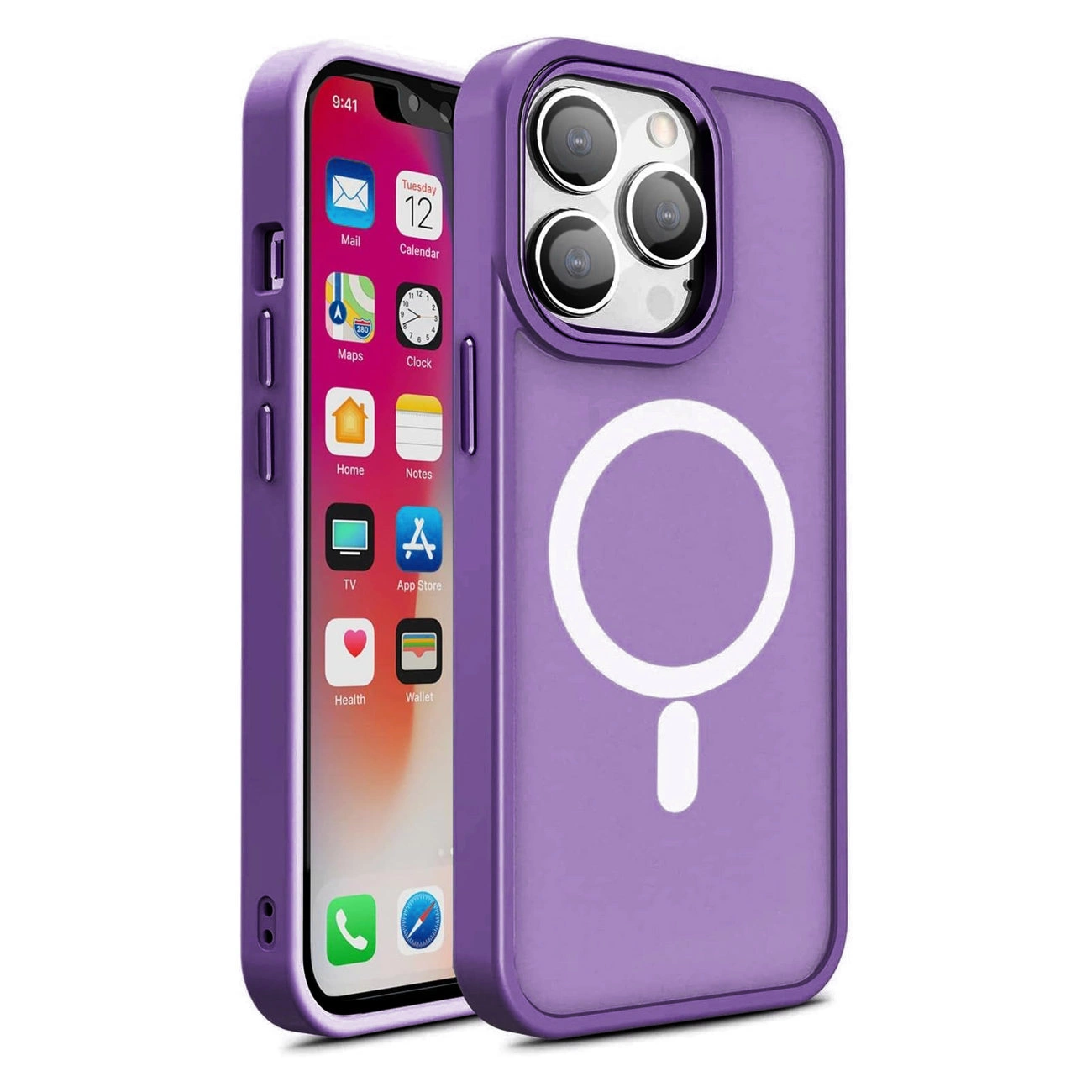 Magnētiskais krāsu matētais apvalks iPhone 15 Pro Max - violets | Magnetic Color Matte Case for purple