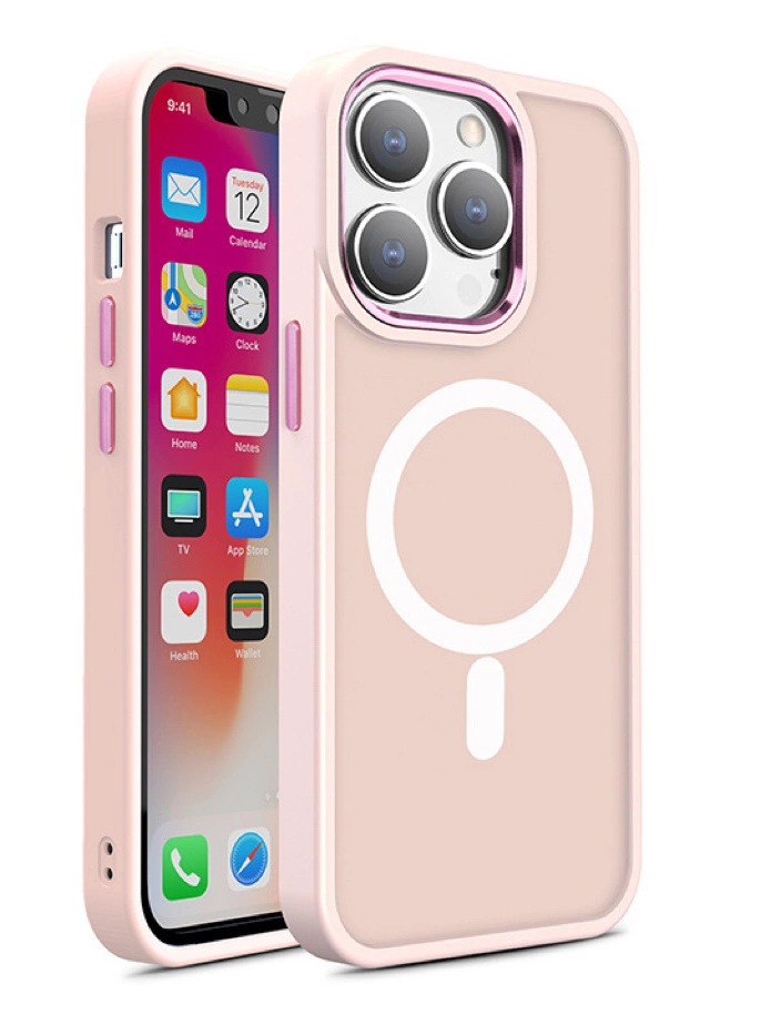 Magnētiskais krāsu matētais apvalks iPhone 15 Pro Max - rozā krāsā | Magnetic Color Matte Case for pink