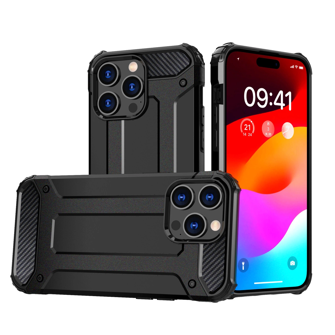 Hybrid Armor Case for iPhone 15 Pro Max, Black