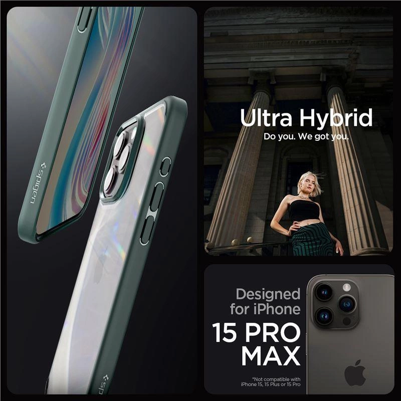 Spigen Ultra Hybrid iPhone 15 Pro Max korpuss - tumši zaļš | Case Dark Green