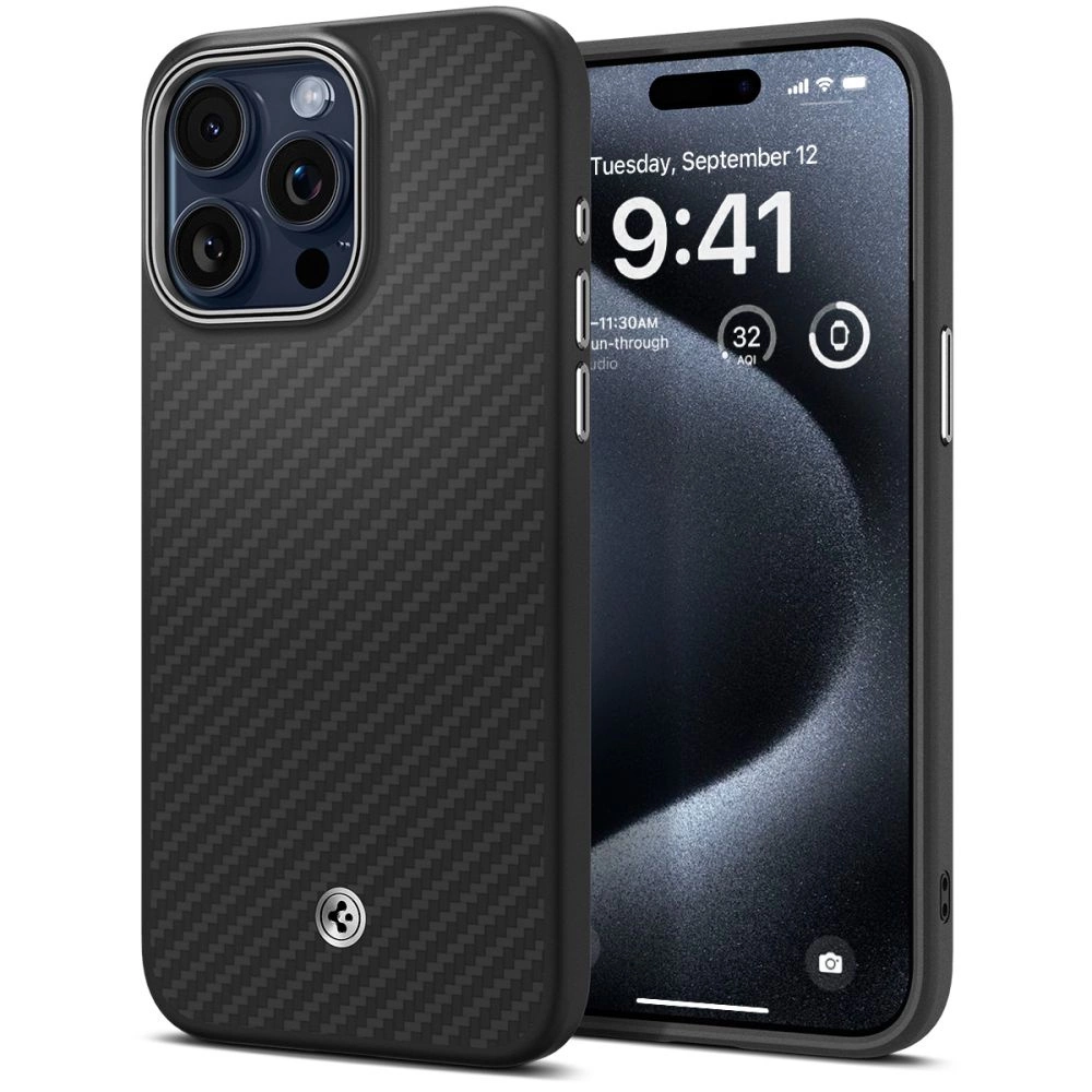 Apple iPhone 15 Pro Max 6.7'' Spigen Enzo Aramid MagSafe Case Cover, Black | Telefona Maciņš Vāks Apvalks Bampers