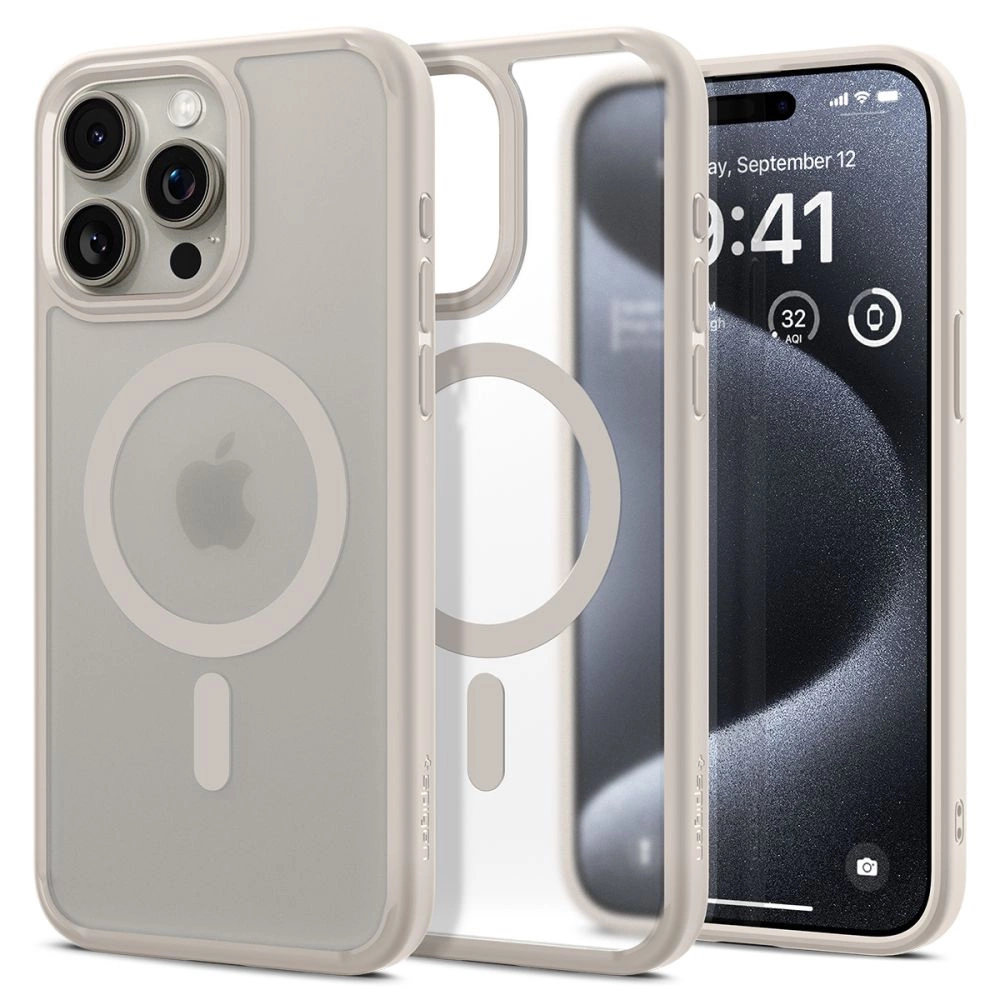 Spigen Ultra Hybrid Mag futrālis ar MagSafe magnētisko drošinātāju iPhone 15 Pro Max - Matēts, dabīgs titāna...