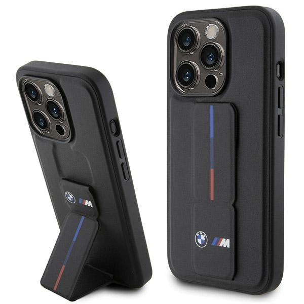 BMW iPhone 15 Pro Max vāciņš Grip Stand Hot Stamp, melns