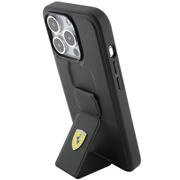 Ferrari iPhone 15 Pro Max Case Grip Stand Metal Logo, Black