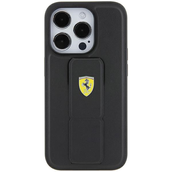 Ferrari iPhone 15 Pro Max Case Grip Stand Metal Logo, Black