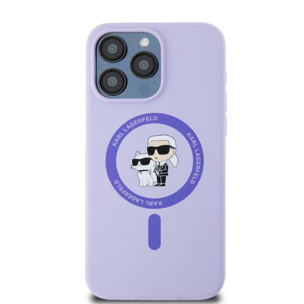 Чехол Karl Lagerfeld для iPhone 15 Pro Max Karl & Choupette Heads Ring MagSafe, фиолетовый