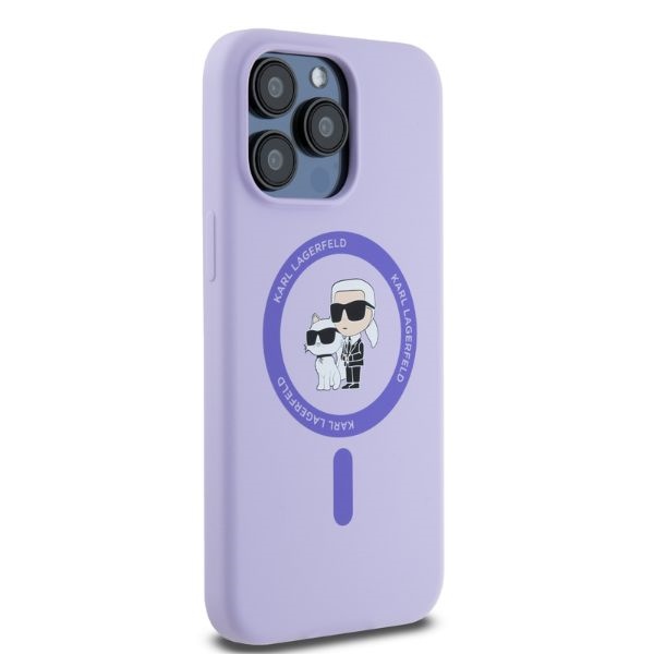 Чехол Karl Lagerfeld для iPhone 15 Pro Max Karl & Choupette Heads Ring MagSafe, фиолетовый