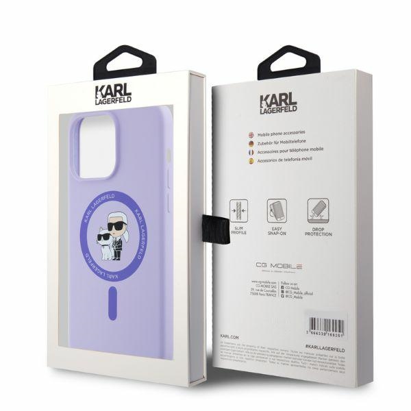 Чехол Karl Lagerfeld для iPhone 15 Pro Max Karl & Choupette Heads Ring MagSafe, фиолетовый