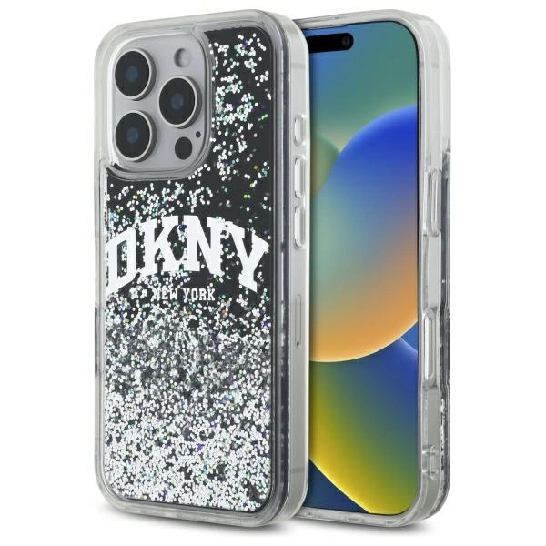 DKNY DKHCP16LLBNAEK iPhone 16 Pro 6.3" melns/pelēks cietais futrālis Liquid Glitter Arch Logo | black/black...