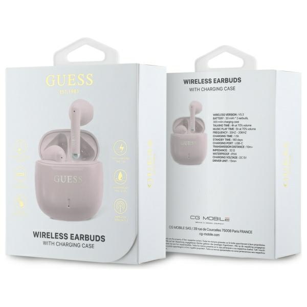 Guess Bluetooth austiņas GUTWSJ14ESGP TWS Printed Classic Logo, rozā