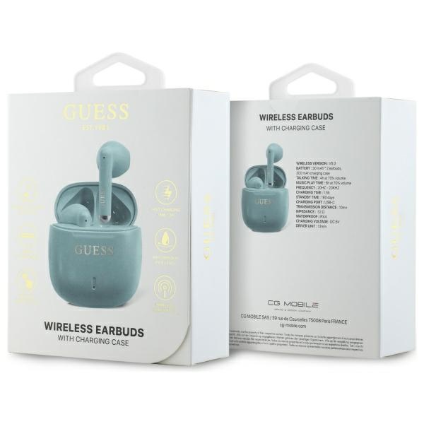 Guess Printed Classic Logo TWS Bluetooth Headphones, Turquoise