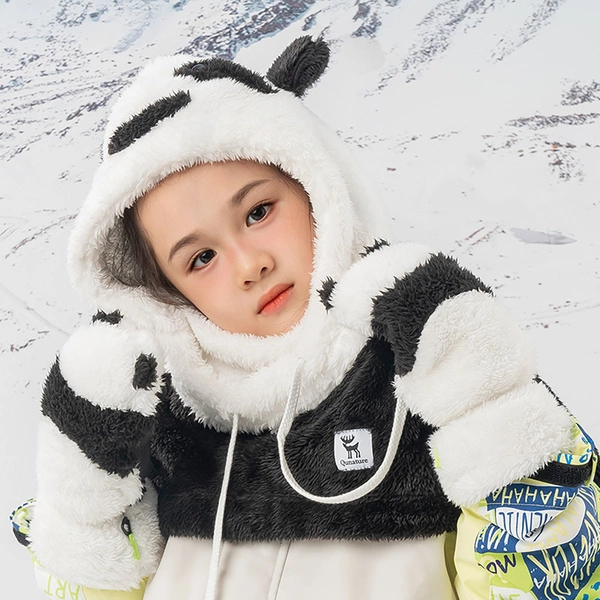 Qunature Panda Ski Gloves for Kids and Adults, Size S, Black/White
