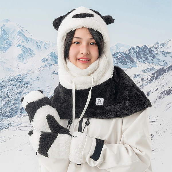 Qunature Panda Ski Gloves for Kids and Adults, Size S, Black/White