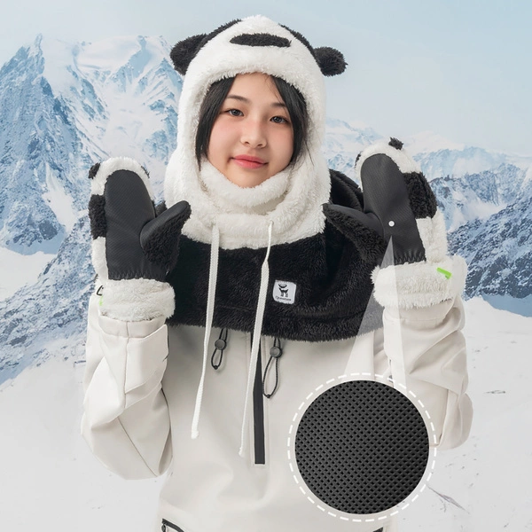 Qunature Panda Ski Gloves for Kids and Adults, Size S, Black/White