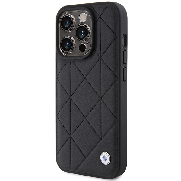 BMW iPhone 15 Pro Max vāciņš Leather Quilted, melns