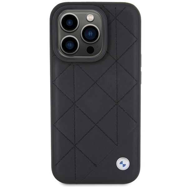 BMW iPhone 15 Pro Max vāciņš Leather Quilted, melns