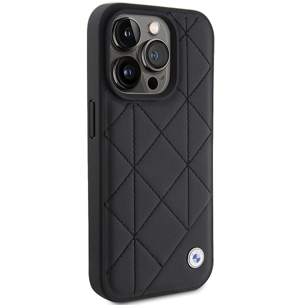 BMW iPhone 15 Pro Max vāciņš Leather Quilted, melns