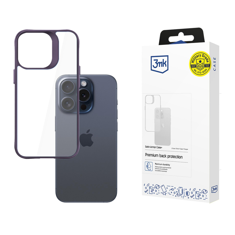 3mk Satin Armor Case+ vāciņš iPhone 15 Pro Max, caurspīdīgs / violets