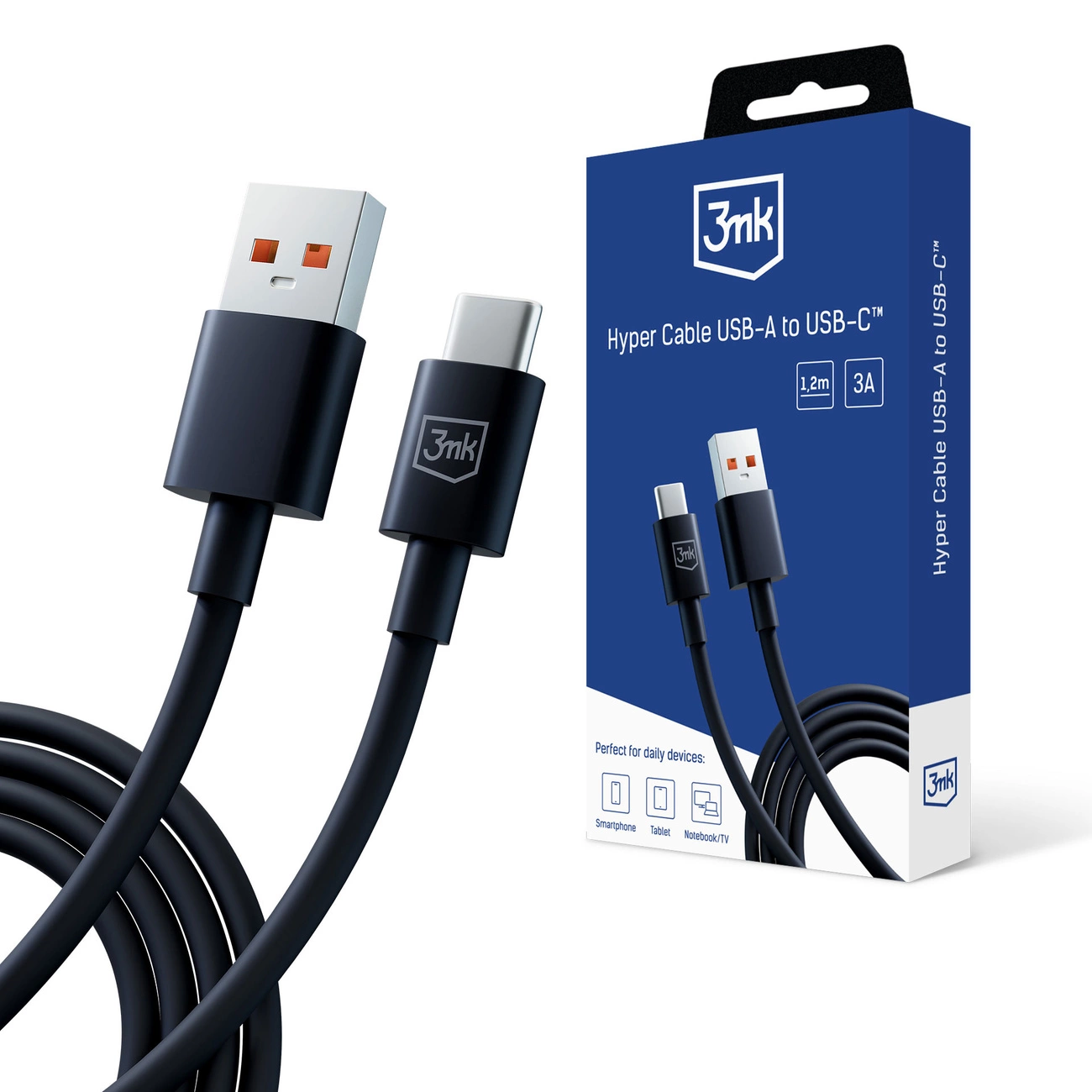 Аксессуары - 3mk Hyper Cable A to C 1.2m 5A Black