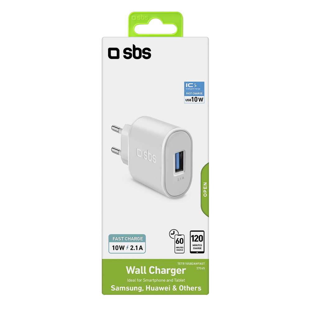 Sbs TETR1USB2AWFAST 10W USB-A Wall Charger, White