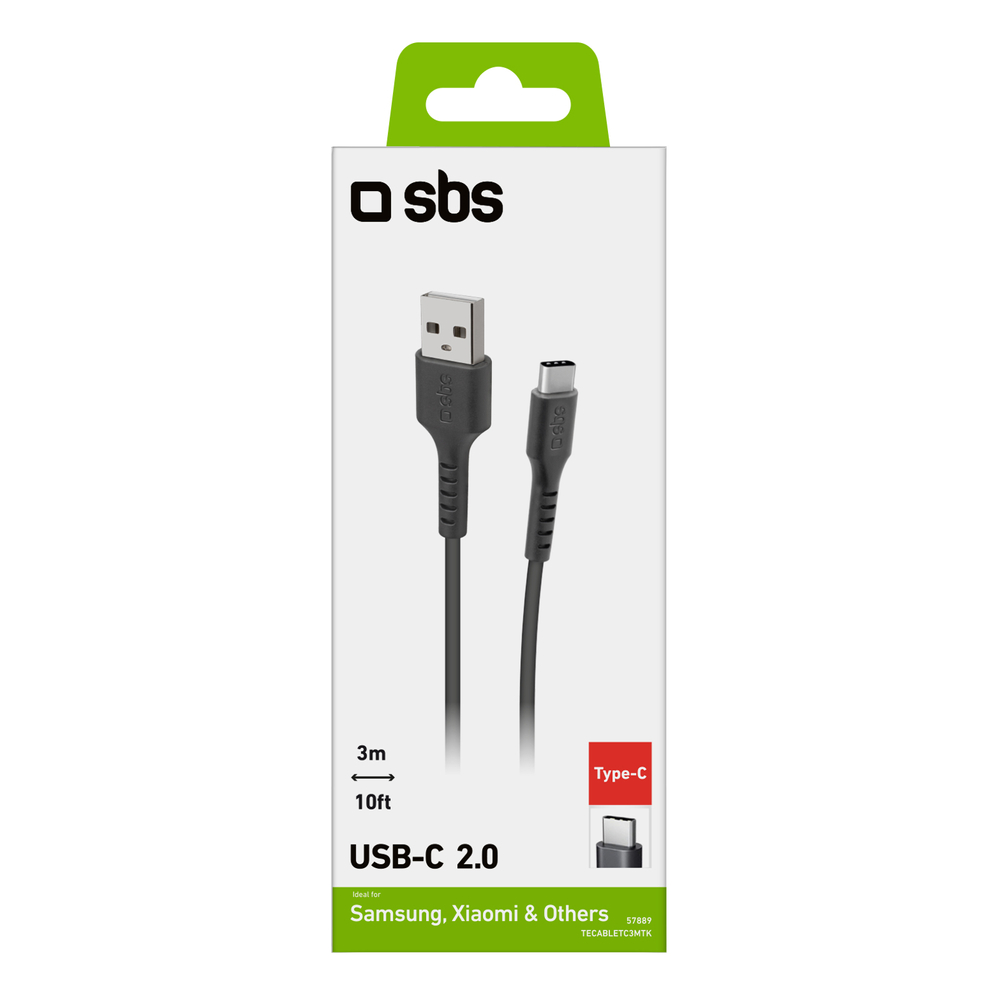 Кабель Sbs USB-A - USB-C 3м, черный