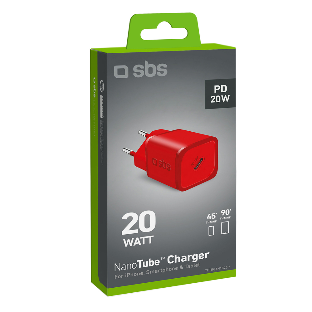 Sbs 20W GaN tīkla lādētājs ar Power Delivery, sarkans
