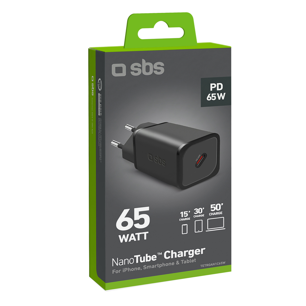 Sbs 65W GaN Power Delivery tīkla lādētājs TETRGAN1C65W, melns