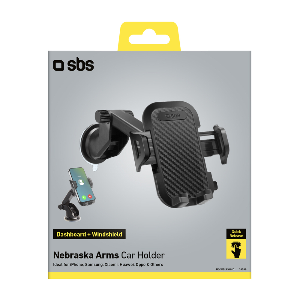 Sbs TEHWSUPWIND Telescopic Smartphone Car Holder with Suction Cup, Black