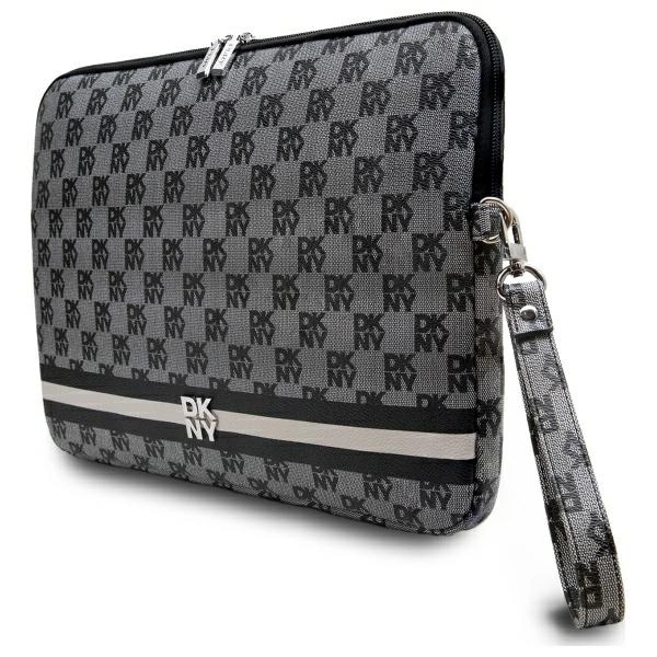 DKNY 16\" Laptop Sleeve Checkered Pattern Printed Stripes, Black
