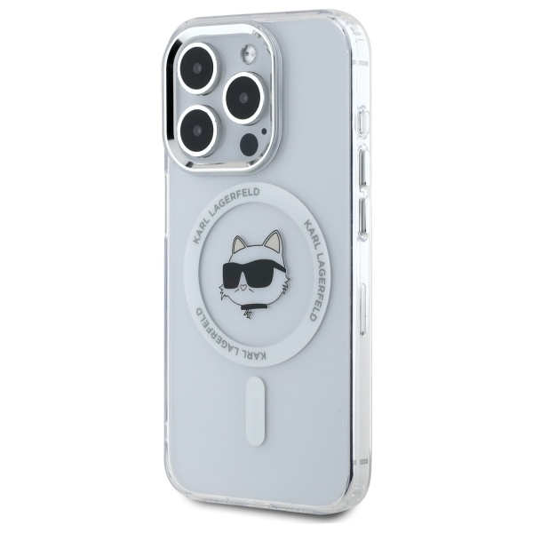Karl Lagerfeld iPhone 15 Pro Max Case IML Metal Choupette Head MagSafe, White