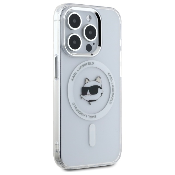 Karl Lagerfeld iPhone 15 Pro Max Case IML Metal Choupette Head MagSafe, White