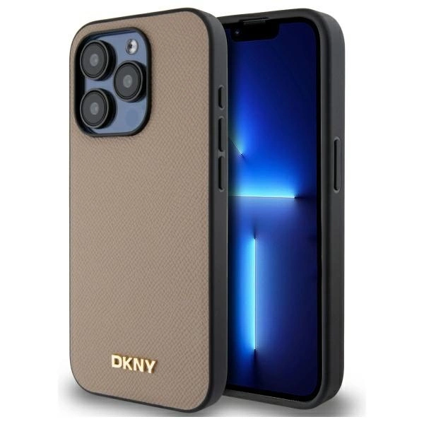 DKNY iPhone 15 Pro Max Case Grained Metal Logo MagSafe, Beige