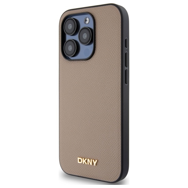 DKNY iPhone 15 Pro Max vāciņš Grained Metal Logo MagSafe, bēšs